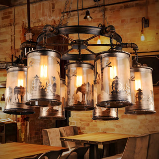 ZOWALA - Cylinder Glass Wheel Restaurant Edison Bulb Chandelier Image - 3