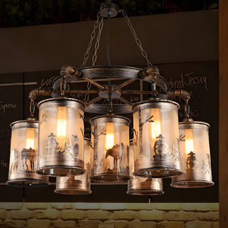 ZOWALA - Cylinder Glass Wheel Restaurant Edison Bulb Chandelier Image - 4