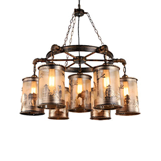 ZOWALA - Cylinder Glass Wheel Restaurant Edison Bulb Chandelier Image - 5