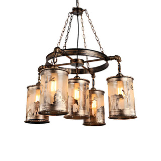 ZOWALA - Cylinder Glass Wheel Restaurant Edison Bulb Chandelier Image - 6