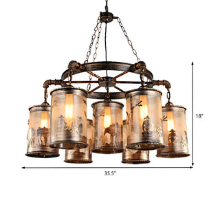 ZOWALA - Cylinder Glass Wheel Restaurant Edison Bulb Chandelier #size