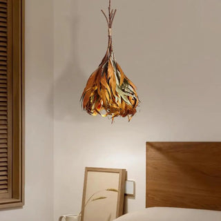 ZOWALA - Rustic Leaf Wood Brown Dining Room Pendant Light Image - 1