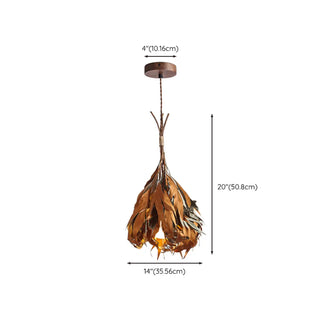 ZOWALA - Rustic Leaf Wood Brown Dining Room Pendant Light #size