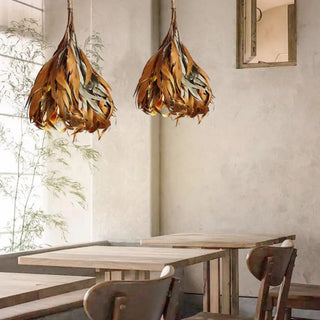 ZOWALA - Rustic Leaf Wood Brown Dining Room Pendant Light Image - 2