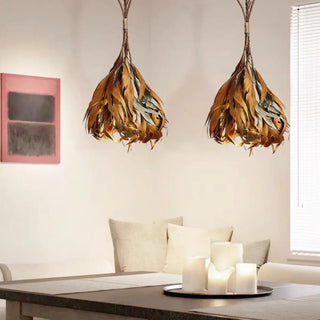 ZOWALA - Rustic Leaf Wood Brown Dining Room Pendant Light Image - 3