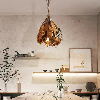 ZOWALA - Rustic Leaf Wood Brown Dining Room Pendant Light Image - 4