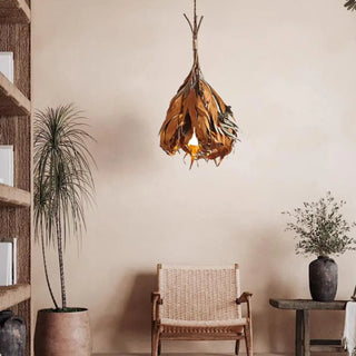 ZOWALA - Rustic Leaf Wood Brown Dining Room Pendant Light Image - 5