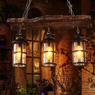 ZOWALA - Rustic 2-Light Cylinder Island Wood Beam Pendant Light Image - 1