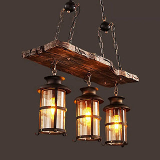 ZOWALA - Rustic 2-Light Cylinder Island Wood Beam Pendant Light Image - 10