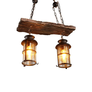ZOWALA - Rustic 2-Light Cylinder Island Wood Beam Pendant Light Image - 15