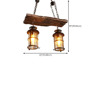 ZOWALA - Rustic 2-Light Cylinder Island Wood Beam Pendant Light #size
