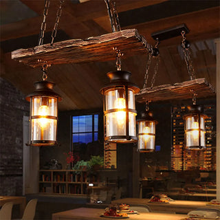 ZOWALA - Rustic 2-Light Cylinder Island Wood Beam Pendant Light Image - 2