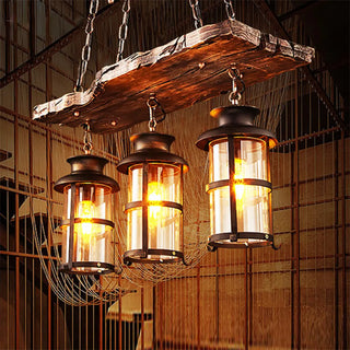 ZOWALA - Rustic 2-Light Cylinder Island Wood Beam Pendant Light Image - 3