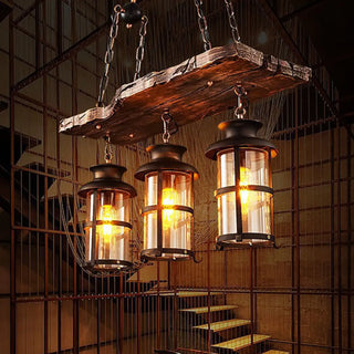 ZOWALA - Rustic 2-Light Cylinder Island Wood Beam Pendant Light Image - 4