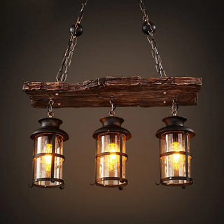 ZOWALA - Rustic 2-Light Cylinder Island Wood Beam Pendant Light Image - 5