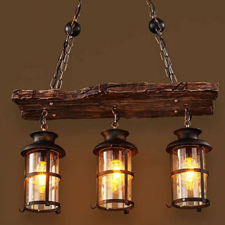 ZOWALA - Rustic 2-Light Cylinder Island Wood Beam Pendant Light Image - 7