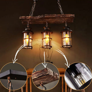 ZOWALA - Rustic 2-Light Cylinder Island Wood Beam Pendant Light Image - 9