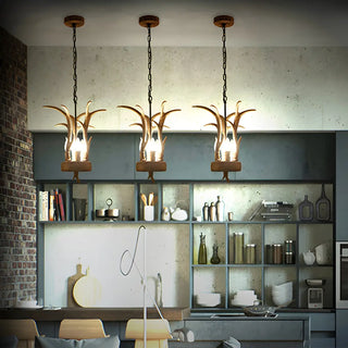 ZOWALA - Rustic Antler Horn Resin Wood Chandelier Pendant Lights Image - 1