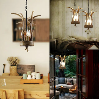ZOWALA - Rustic Antler Horn Resin Wood Chandelier Pendant Lights Image - 2
