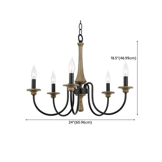 ZOWALA - Candelabra Wood Color 6-Light Farmhouse Chandelier #size