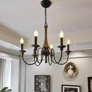 ZOWALA - Candelabra Wood Color 6-Light Farmhouse Chandelier Image - 2
