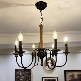 ZOWALA - Candelabra Wood Color 6-Light Farmhouse Chandelier Image - 3
