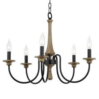 ZOWALA - Candelabra Wood Color 6-Light Farmhouse Chandelier Image - 4