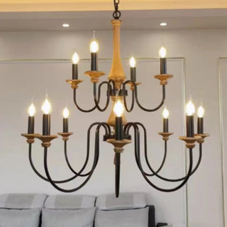 ZOWALA - Candelabra Wood Color 6-Light Farmhouse Chandelier Image - 9