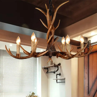 ZOWALA - Rustic Antler Chandelier with Black Shades, 8 Lights Image - 1