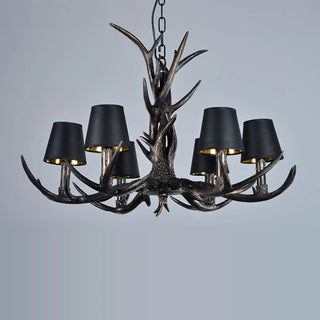 ZOWALA - Rustic Antler Chandelier with Black Shades, 8 Lights Image - 3