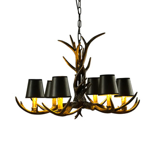 ZOWALA - Rustic Antler Chandelier with Black Shades, 8 Lights Image - 4