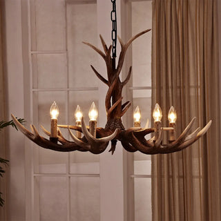 ZOWALA - Rustic Antler Chandelier with Black Shades, 8 Lights Image - 6