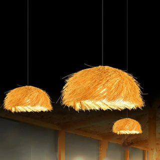 ZOWALA - Rustic Natural Straw Rattan Woven Dome Pendant Light Image - 2