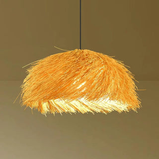ZOWALA - Rustic Natural Straw Rattan Woven Dome Pendant Light Image - 3