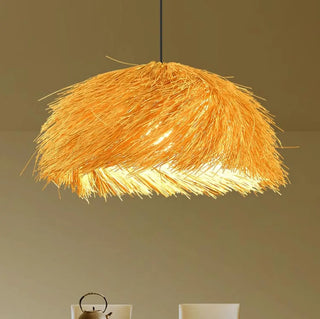 ZOWALA - Rustic Natural Straw Rattan Woven Dome Pendant Light Image - 5
