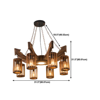 ZOWALA - Cylinder Brown Wood 9-Light Chandelier #size