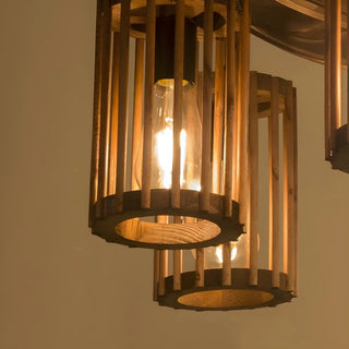 ZOWALA - Cylinder Brown Wood 9-Light Chandelier Image - 4