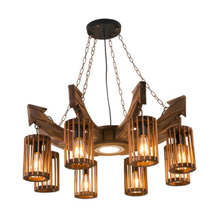 ZOWALA - Cylinder Brown Wood 9-Light Chandelier Image - 5