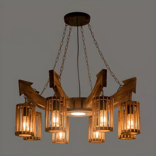 ZOWALA - Cylinder Brown Wood 9-Light Chandelier Image - 7