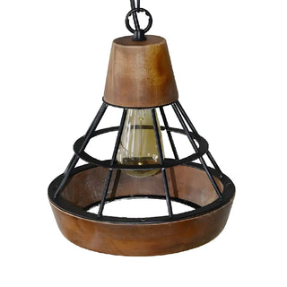 Rustic Wood and Metal Diamond Cage Kitchen Pendant Light Zawala Image - 2