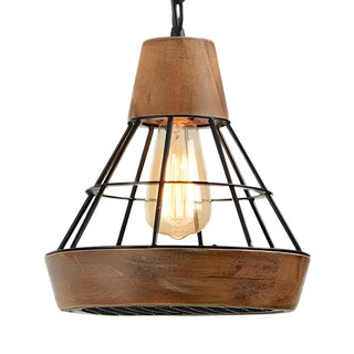 Rustic Wood and Metal Diamond Cage Kitchen Pendant Light Zawala Image - 3