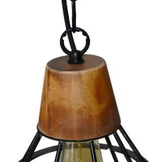 Rustic Wood and Metal Diamond Cage Kitchen Pendant Light Zawala Image - 4