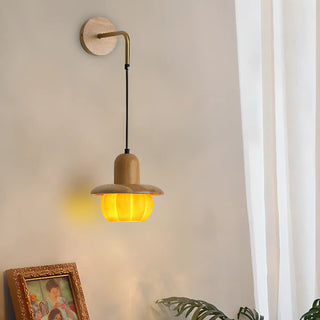 Rustic Yellow Pumpkin Wooden Pendant Wall Sconce Zawala Image - 2