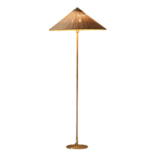 Rustic Walnut Woven Cone Shade Metal Floor Lamp Zawala Image - 14