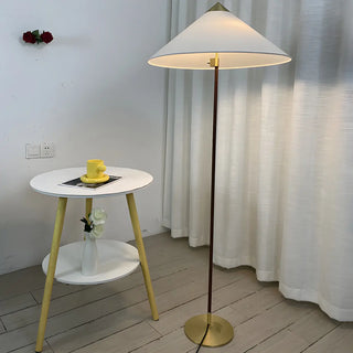 Rustic Walnut Woven Cone Shade Metal Floor Lamp Zawala Image - 5