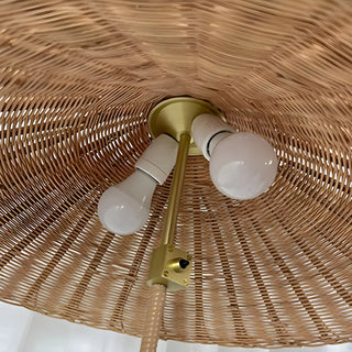 Rustic Walnut Woven Cone Shade Metal Floor Lamp Zawala Image - 8