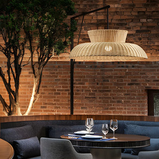 ZOWALA - Rustic Woven Rattan Dome Restaurant Pendant Light Image - 2