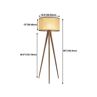 Woven Fabric Cylinder Shade Wooden Tripod Floor Lamp #size