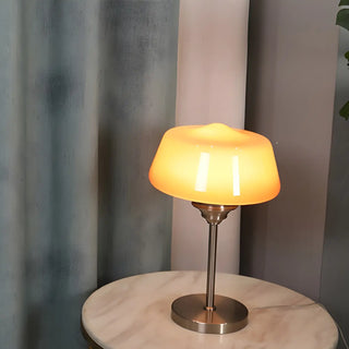 Stylish Glass Cup Shape Amber Shade Bedside Table Lamp Zawala Image - 4