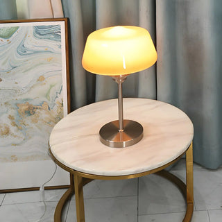 Stylish Glass Cup Shape Amber Shade Bedside Table Lamp Zawala Image - 7